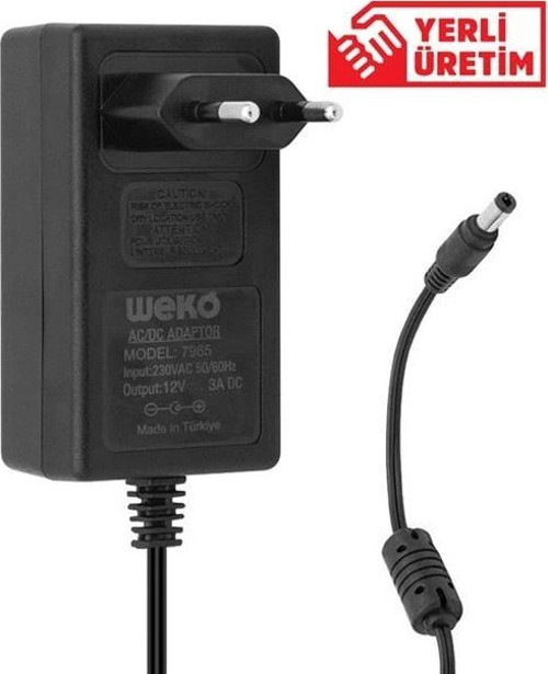 12 Volt - 3 Amper - 36 Watt 5.5*2.5 Uçlu Plastik Kasa Priz Tip Adaptör