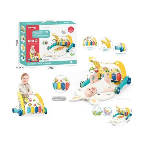 Piyanolu 2 in 1 Bebek Yürüteci ve Tavşan Desenli Mavi Oyun Halısı Işıklı Müzikli Eğitici Gelişim Destekleyici Güvenli Oy