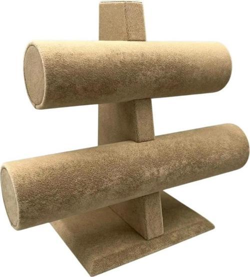 Süet Kaplama Sütlü Kahve 26/18 cm Renk İki Kademeli Saat Bileklik Sergileme Standı