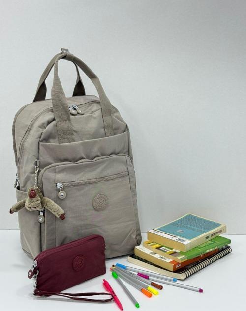 Unisex Suya Dayanıklı Krinkıl Kumaş Sırt Çantası Ve Cüzdan Tipi Askılı Kalemlik