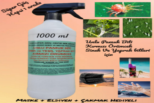 (1000 ml) Çiçekler için Unlu Pamuk Biti-Sinek ve Yaprak Biti-Kırmızı Örümcek ilacı (Çakmak Hediyeli)