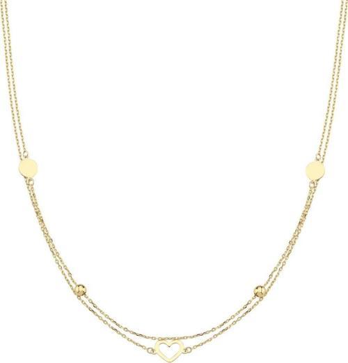 14 Ayar İki Zincirli Kalp Tasarım Altın Kolye