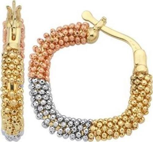 14 Ayar 3 Renk Köşeli Halka Altın Küpe