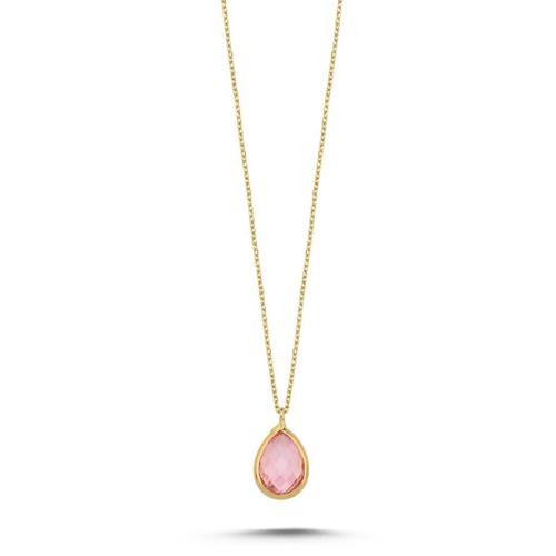 14 Ayar Pembe Taşlı Altın Kolye