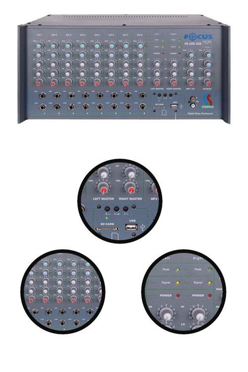 Focus F8-600 USB 2x300W 8 Kanal Stereo Cami Anfisi Power Mixer Amfi