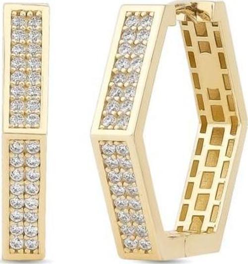 14 Ayar Taşlı Geometrik Altın Küpe