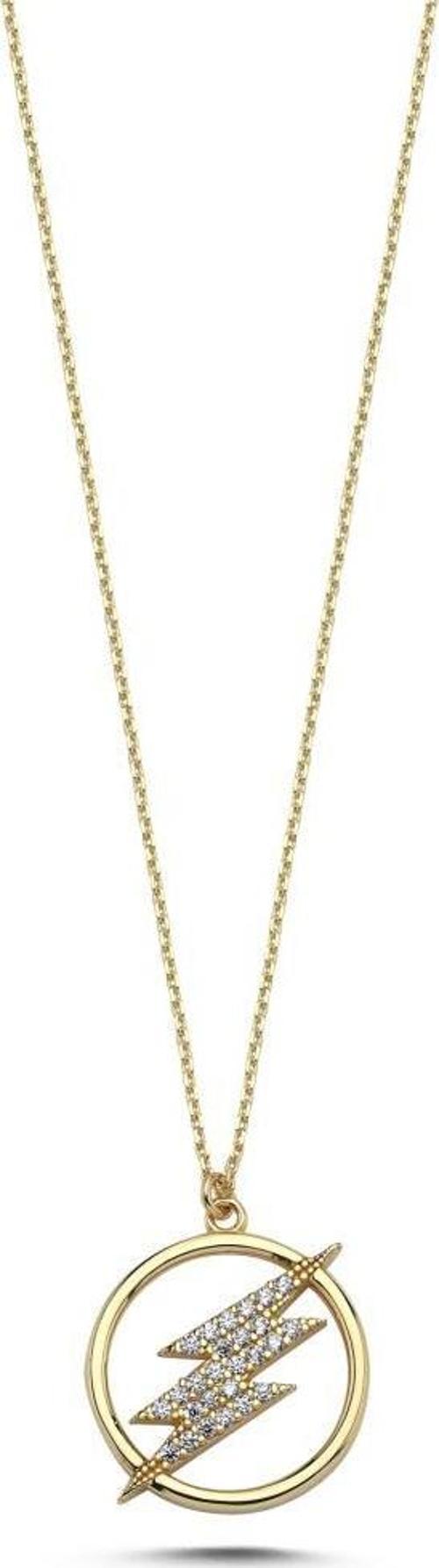 14 Ayar Halka Şimşek Tasarım Altın Kolye