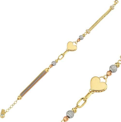 14 Ayar Kalp Figürlü Tasarım Altın Bileklik