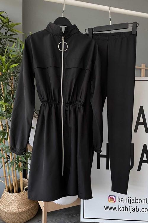 Dik Yaka Tesettür Mayo - Siyah