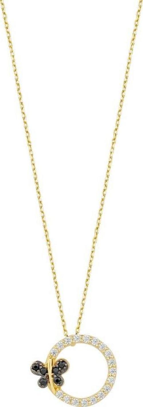 14 Ayar Taşlı Kelebek Tasarım Altın Kolye