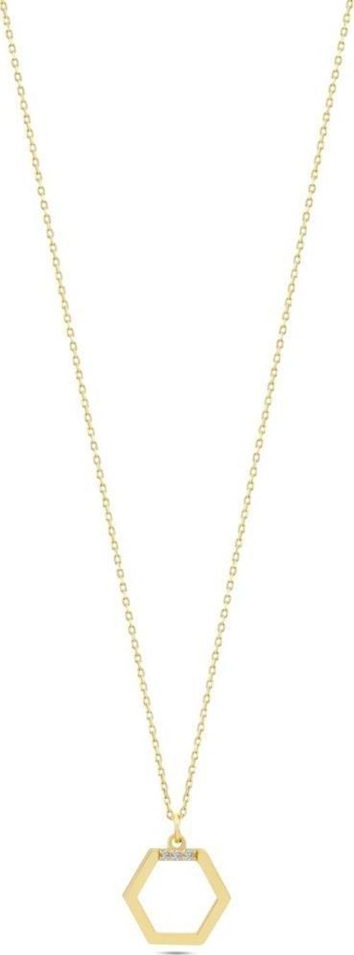 14 Ayar Taşlı Köşegen Tasarım Altın Kolye