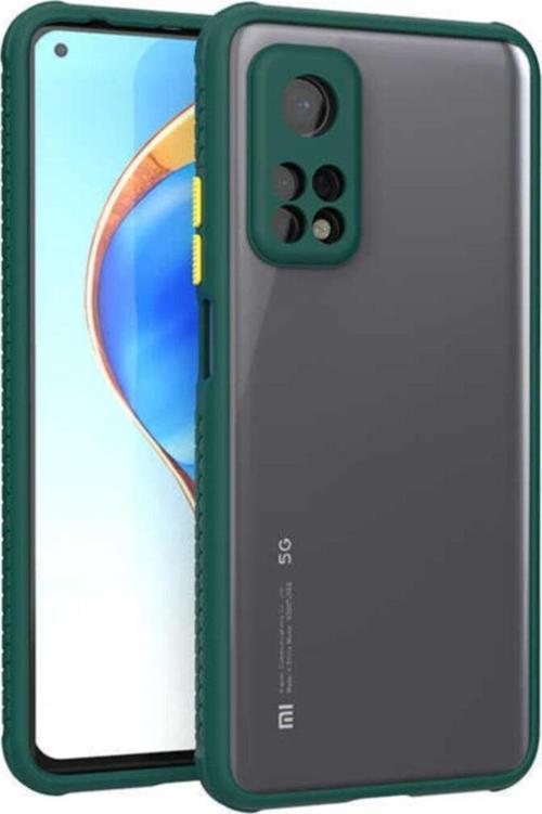 Koyu YeşilXiaomi Mi 10t Pro 5g Uyumlu  Lastik Desen Kenar Kamera Korumalı Arkası Şeffaf Halx Kılıf