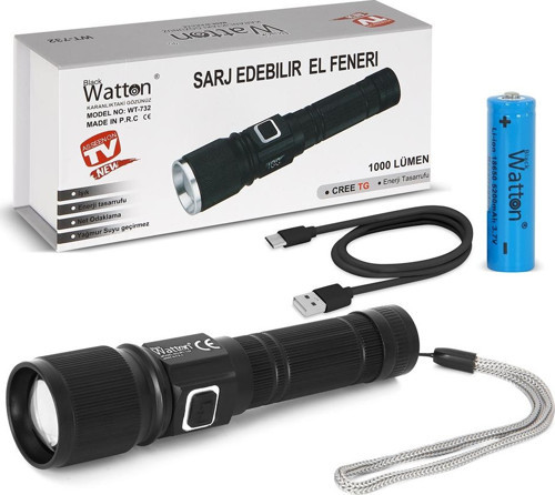 Cree TG Led 1000 Lümen Göstergeli Fonksiyonel El Feneri Wt-732