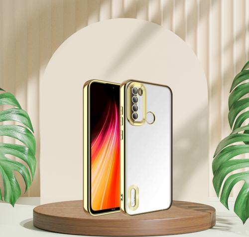 XİAOMİ REDMİ NOTE 8 YANLARI RENKLİ LENS KORUMALI LOGO GÖSTEREN MEGA KILIF GOLD