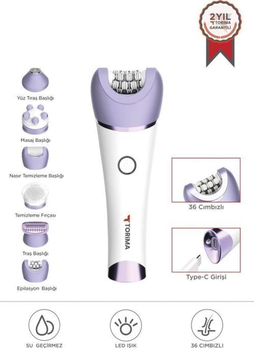 Tep-02 Beyaz 6 Başlıklı (Yüz+Koltuk Altı+Bikini Bölgesi+Bacak) Islak Ve Kuru Kablosuz Epilatö