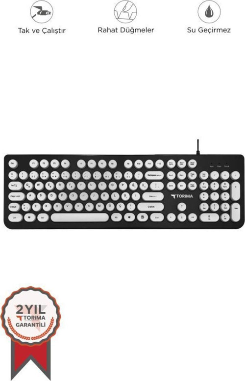 Tk-09 Siyah+Beyaz Retro Daktilo Görünümlü Kablolu Q Klavye