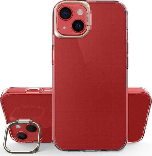 Iphone 14 Plus Ile Uyumlu Kılıf Metal Kamera Standlı Airbag Şeffaf Skubi Silikon Gold