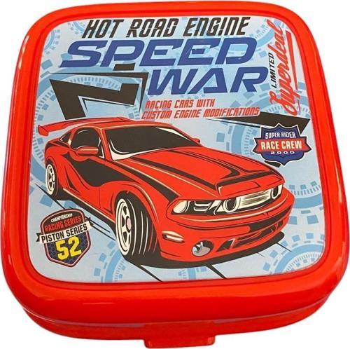 Beslenme Kutusu 4 Bölmeli Mustang Kırmızı Renk Erkek Figürlü 1 Adet Yemek Saklama Kabı Beslenme Çantası