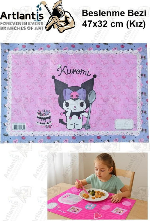 Beslenme Bezi Kız Modeli Yıkanabilir 32x47 cm 1 Adet Beslenme Örtüsü Okul Öncesi Kreş Anasınıfı İlkokul İçin İdeal