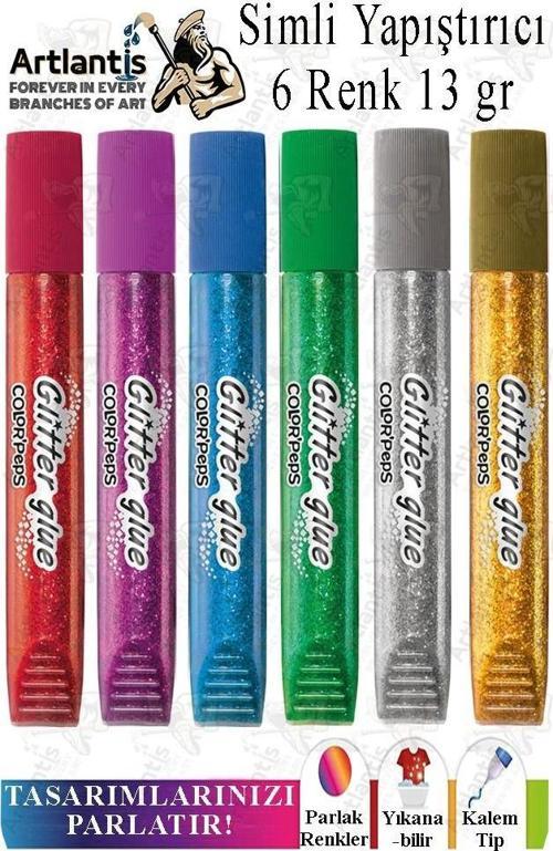 Simli Yapıştırıcı 6 Renk 13gr 1 Paket Bubu Simli Uhu 6 lı Anasınıfı Kreş Süsleme Etkinlik Yıkanabilir Zararsız