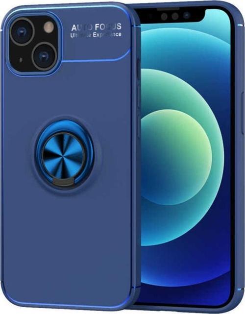 Iphone 14 Plus Ile Uyumlu Kılıf Yüzük Tutuculu Mıktanıslı,standlı Novel Silikon Mavi