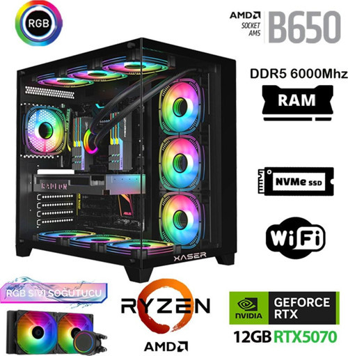 Velox x480 Ryzen 7 9700x 32GB DDR5 Ram 2TB M.2 NVMe SSD 12GB RTX5070 Sıvı Soğutmalı Oyuncu Bilgisayarı