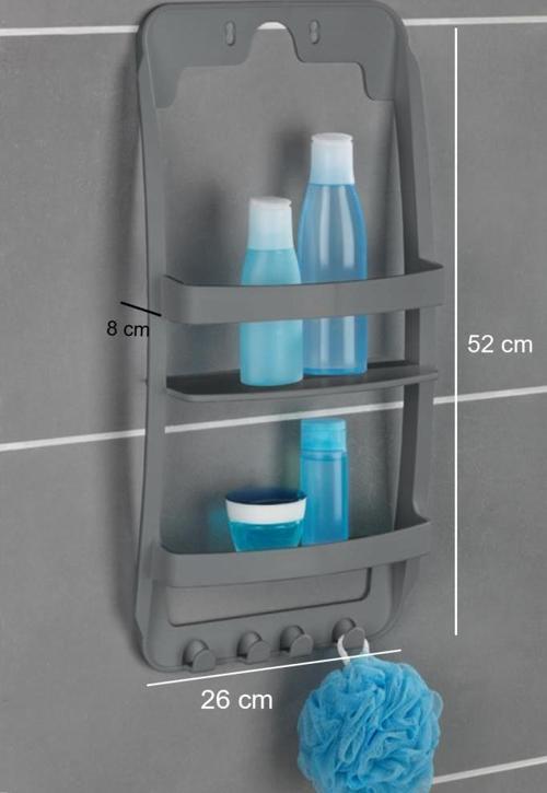 Banyo Rafı Duvara Monte Plastik 3 Katlı Raf Organizer – Askılıklı, Antrasit