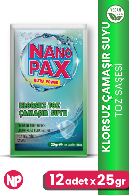 KLORSUZ ÇAMAŞIR SUYU TOZ TEMİZLİK SAŞESİ (12 adet X 25gr)