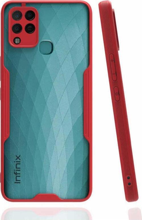 Infinix Hot 10t Ile Uyumlu Kılıf Renkli Kenar Perfe Tpu Silikon Kırmızı