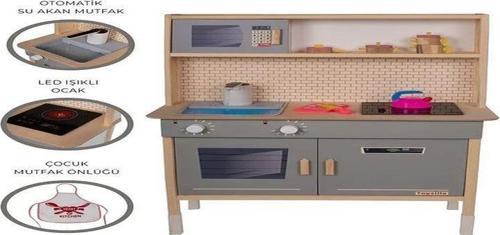 Sulu ( Su Akan) Ve Işıklı Ahşap Oyuncak Çocuk Mutfak Seti 1030