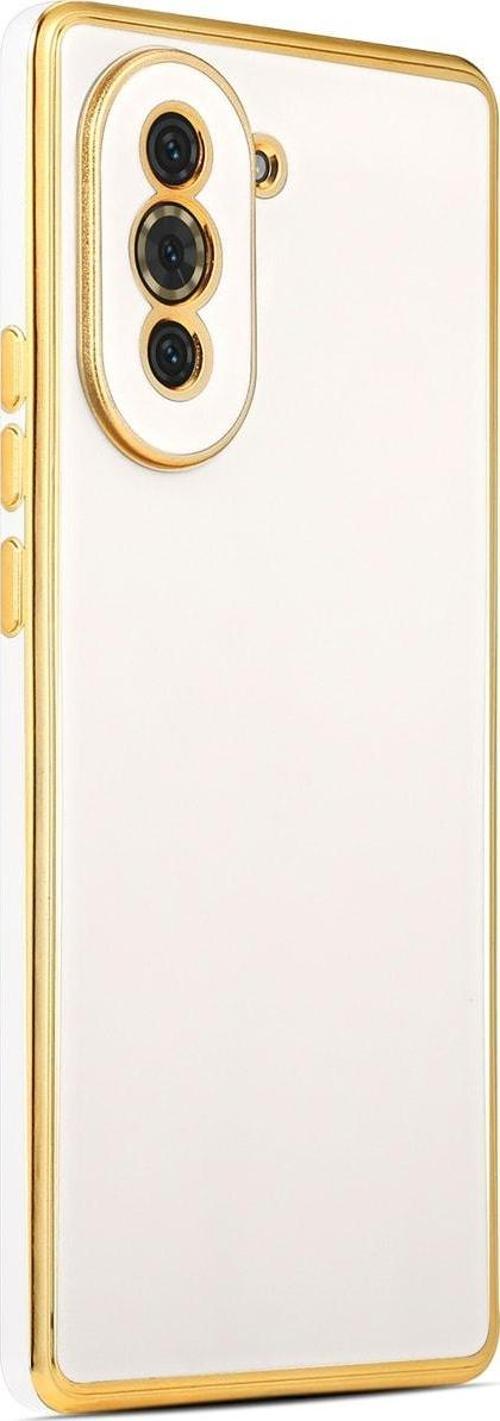 Huawei Nova 10 Ile Uyumlu Kılıf Gold Kenar Pastel Renkli Halcyon Z-bark Kapak Beyaz