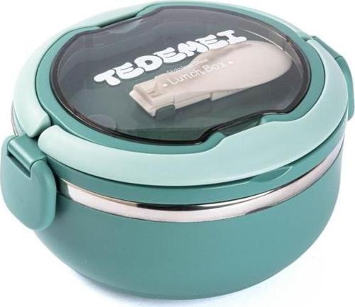 TEDEMEI YEŞİL PASLANMAZ ÇELİK KAŞIKLI YEMEK TAŞIMA KABI 700ML