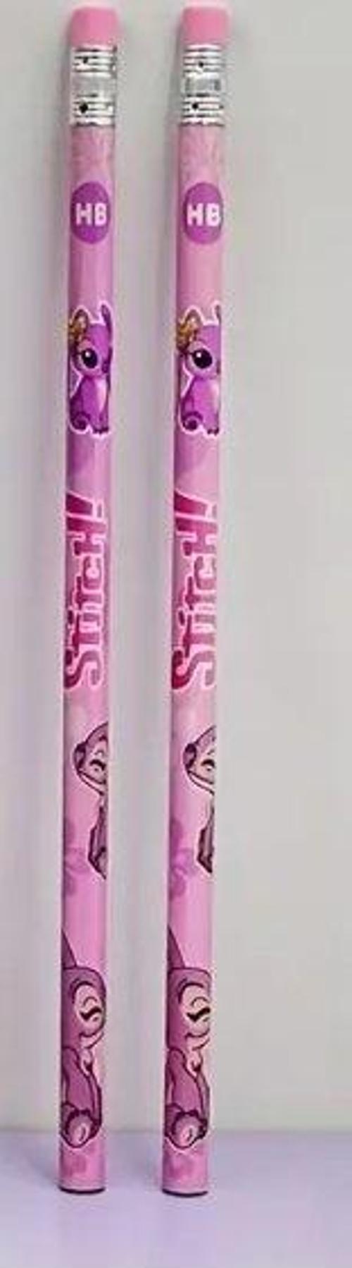 Stitch Temalı HB Kalem ile Silgi Üstleri - 2mm Kurşun, Çatlama Direnci Tasarımı, Mavi ve Mor Çiçek Desenleri, Okul, Sanat Projeleri ve Yaratıcı Yazma 