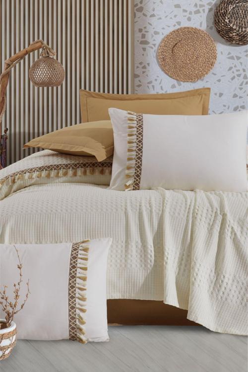 Butik Tek Kişilik Pike Takımı Bohemline Ekru V5