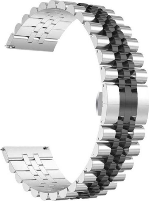 Gear S3 22mm Parlak Metal Klipsli Kordon Gümüş-siyah