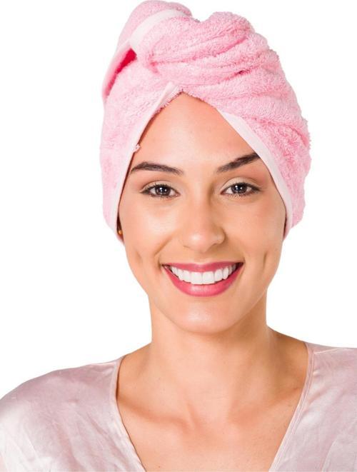 %100 Pamuk Düğmeli Havlu Saç Kurulama Bone Havlu