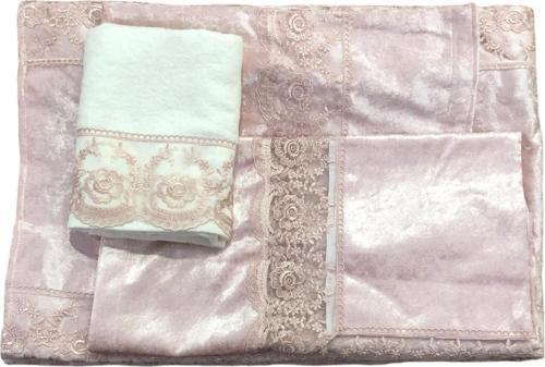 Fransız Dantelli Lüx Kadife Seccade Takımı 4 Parça Çeyizlik Bohça Gelin Seti