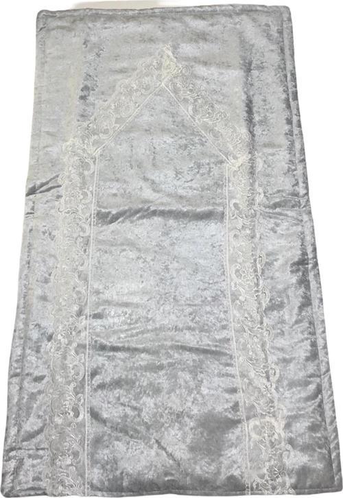 Tuğra Fransız Dantelli Kadife Seccade Namazlık 65 x 120 Gri