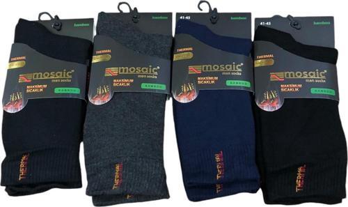 4 Lü Mosaic Punto Erkek Bambu Kışlık Termal Havlu Çorap Parfümlü 41 - 45 No