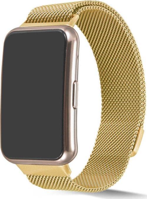 Huawei Watch Fit Uyumlu Kordon Hasır Metal Örgülü Gold