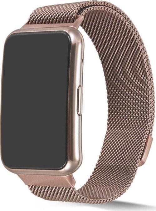 Huawei Watch Fit Uyumlu Kordon Hasır Metal Örgülü Rosegold