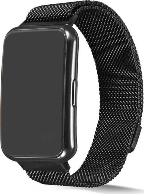 Huawei Watch Fit Uyumlu Kordon Hasır Metal Örgülü Siyah