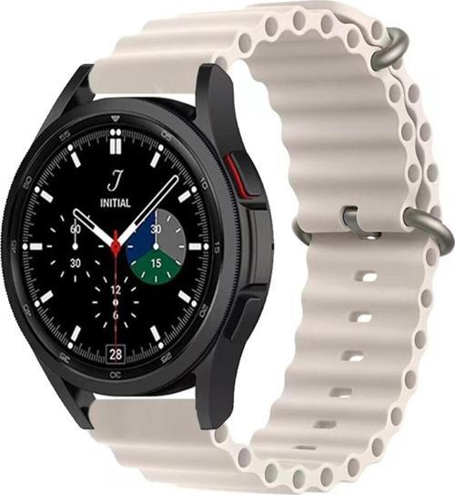 Honor Watch Magic 2 İle Uyumlu 42mm Quintessential Kabartmalı Metal Tokalı Kordon Starlight