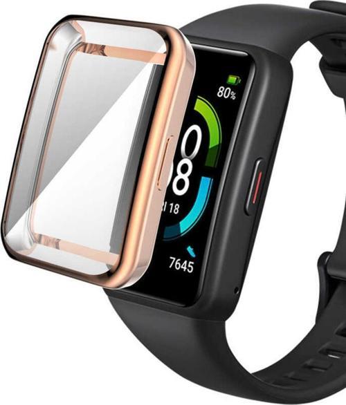 Huawei Band 6 Ile Uyumlu Tpu Çerçeveli Tam Kapatan Ekran Koruyucu Çerçeve Kılıf Rosegold