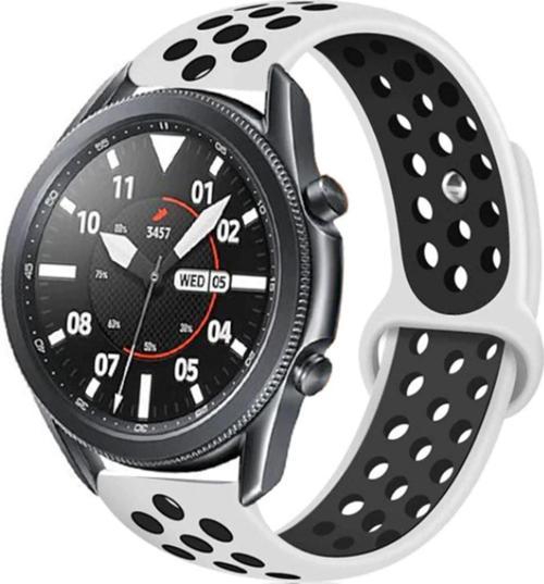 Huawei Watch Gt 3 Pro Ile Uyumlu 46mm Delikli Spor Kayış Beyaz-siyah