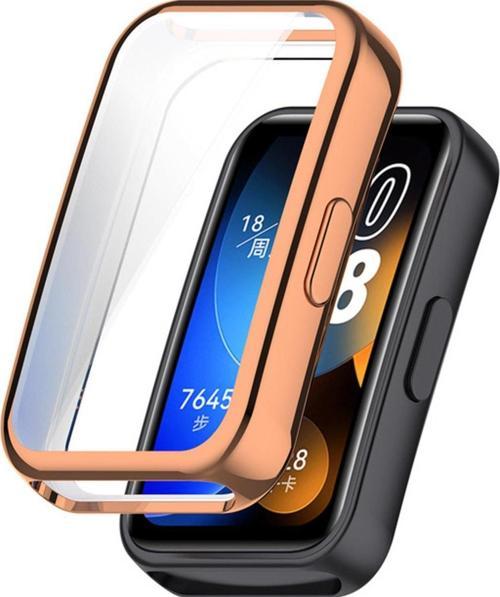 Huawei Band 8 ile Uyumlu Şeffaf Tam Kapatan Çerceve PC Kasa Koruma Gard Çerçeve Rose