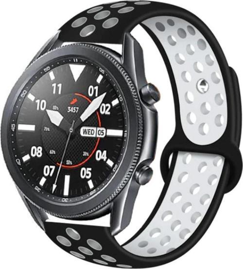 Huawei Watch Gt 3 Pro Ile Uyumlu 46mm Delikli Spor Kayış Siyah-beyaz