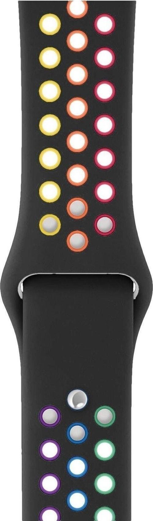 Huawei Watch Gt 3 Pro Ile Uyumlu 46mm Delikli Spor Kayış Siyah-gökkuşağı