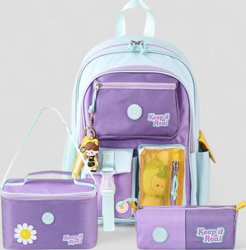 Muggle 2214 İthal Ürün Üst Kalite Unisex Çocuk Üçlü Set İlkokul Sırt Çantası - NKT02214-MOR-TEKEBAT