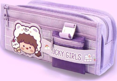 Lucky Girls Karekterli  Üç Gözlü Mor Kalem Çantası (7458)